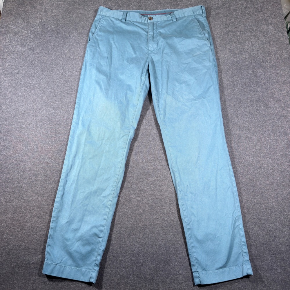 Brooks Brothers Red Fleece Chino Pants Mens 35x32 Blue Cotton Stretch Flat Front